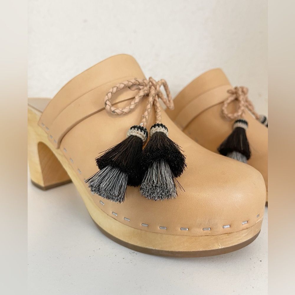 Loeffler Randall Roberta Leather Wooden Clogs Shoes with Tassels Sz. 9 - Picture 16 of 17